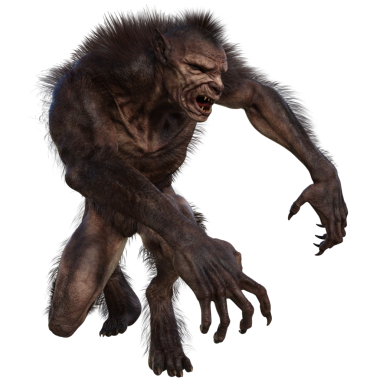 Şeffaf arkaplanda 3 boyutlu kahverengi kurt adam izole edilmiş.