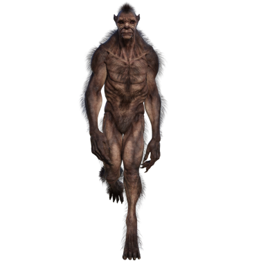 Şeffaf arkaplanda 3 boyutlu kahverengi kurt adam izole edilmiş.