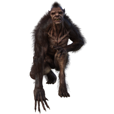 Şeffaf arkaplanda 3 boyutlu kahverengi kurt adam izole edilmiş.