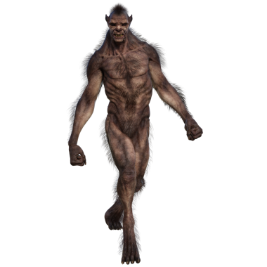 Şeffaf arkaplanda 3 boyutlu kahverengi kurt adam izole edilmiş.