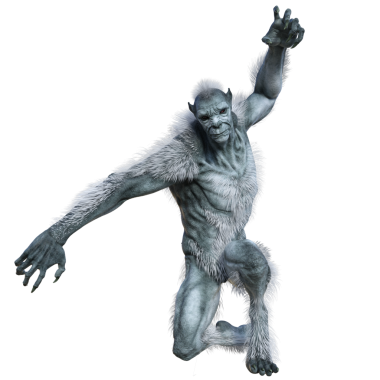 Üç boyutlu beyaz kurtadam canavarı şeffaf arka planda izole edilmiş.