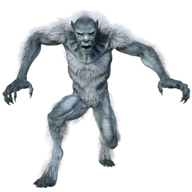 Üç boyutlu beyaz kurtadam canavarı şeffaf arka planda izole edilmiş.