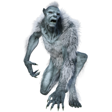 Üç boyutlu beyaz kurtadam canavarı şeffaf arka planda izole edilmiş.