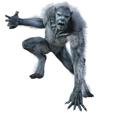 Üç boyutlu beyaz kurtadam canavarı şeffaf arka planda izole edilmiş.