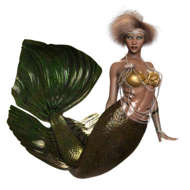 Saydam arkaplanda izole edilmiş yeşil yanardöner kuyruklu 3 boyutlu denizkızı.