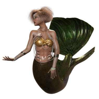 Saydam arkaplanda izole edilmiş yeşil yanardöner kuyruklu 3 boyutlu denizkızı.