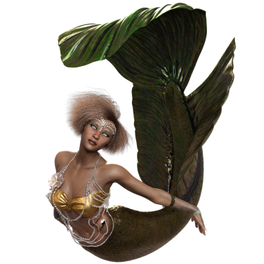 Saydam arkaplanda izole edilmiş yeşil yanardöner kuyruklu 3 boyutlu denizkızı.