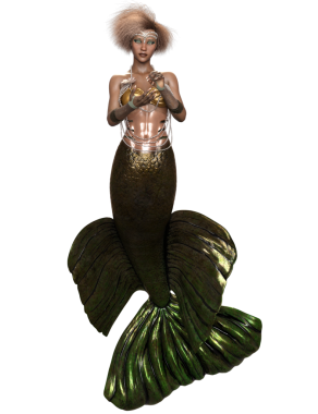 Saydam arkaplanda izole edilmiş yeşil yanardöner kuyruklu 3 boyutlu denizkızı.