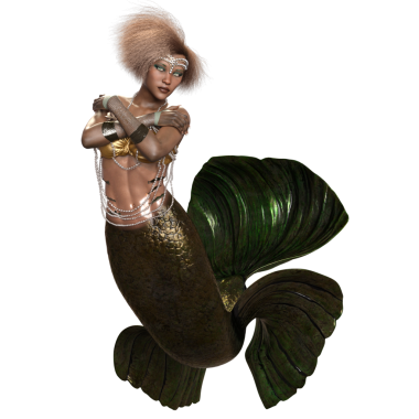 Saydam arkaplanda izole edilmiş yeşil yanardöner kuyruklu 3 boyutlu denizkızı.