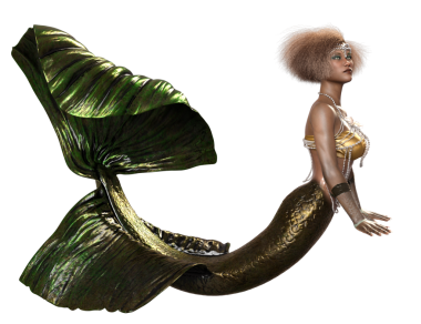 Saydam arkaplanda izole edilmiş yeşil yanardöner kuyruklu 3 boyutlu denizkızı.