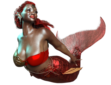 3 boyutlu, kızıl yanardöner kuyruklu bir denizkızı ve şeffaf arkaplanda izole edilmiş altın bir zırh.