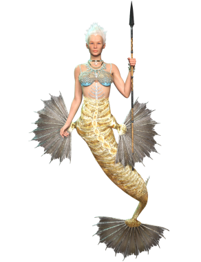 Saydam arkaplanda dikenli yüzgeçleri ve kuyruğu olan 3 boyutlu denizkızı.