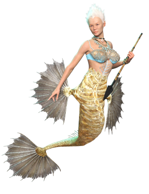 Saydam arkaplanda dikenli yüzgeçleri ve kuyruğu olan 3 boyutlu denizkızı.