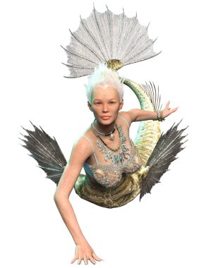 Saydam arkaplanda dikenli yüzgeçleri ve kuyruğu olan 3 boyutlu denizkızı.