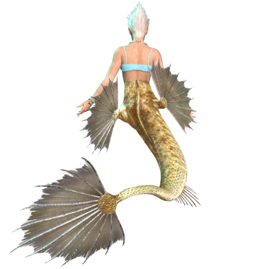 Saydam arkaplanda dikenli yüzgeçleri ve kuyruğu olan 3 boyutlu denizkızı.