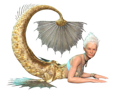 Saydam arkaplanda dikenli yüzgeçleri ve kuyruğu olan 3 boyutlu denizkızı.