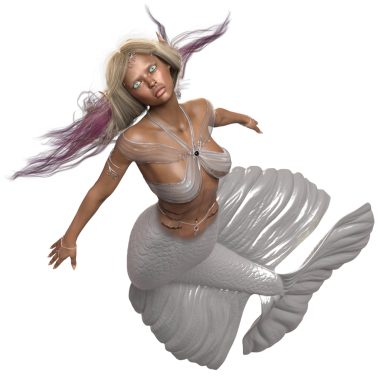 Şeffaf arka planda izole edilmiş beyaz yanardöner kuyruklu 3D denizkızı