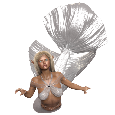 Şeffaf arka planda izole edilmiş beyaz yanardöner kuyruklu 3D denizkızı