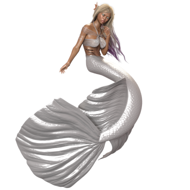 Şeffaf arka planda izole edilmiş beyaz yanardöner kuyruklu 3D denizkızı