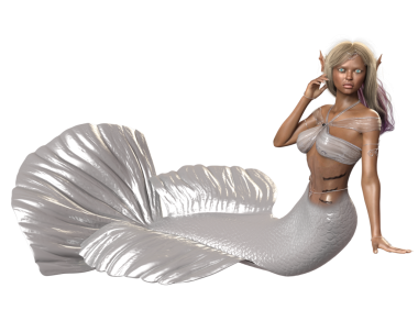 Şeffaf arka planda izole edilmiş beyaz yanardöner kuyruklu 3D denizkızı