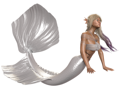 Şeffaf arka planda izole edilmiş beyaz yanardöner kuyruklu 3D denizkızı