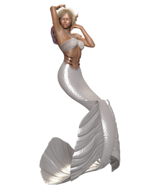 Şeffaf arka planda izole edilmiş beyaz yanardöner kuyruklu 3D denizkızı