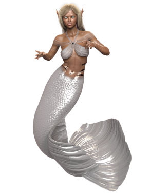 Şeffaf arka planda izole edilmiş beyaz yanardöner kuyruklu 3D denizkızı