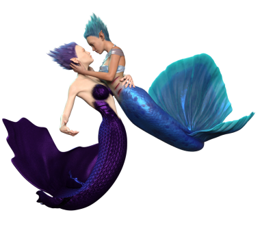 Şeffaf arkaplanda 3 boyutlu sevimli denizkızları birlikte yüzüyordu.