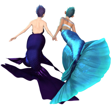 Şeffaf arkaplanda 3 boyutlu sevimli denizkızları birlikte yüzüyordu.