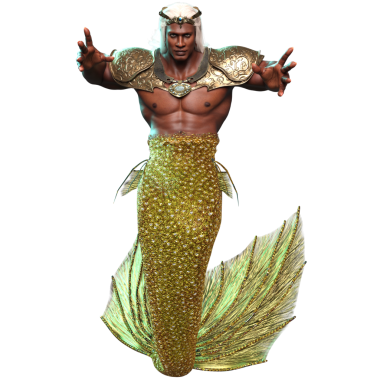 3D denizadamı kralı, altın zırhlı ve şeffaf arka planda izole edilmiş bir taç.