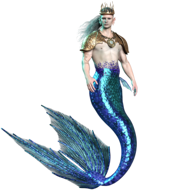 3 boyutlu deniz adamı kralı, şeffaf arka planda izole edilmiş bir taç ve altın zırh.