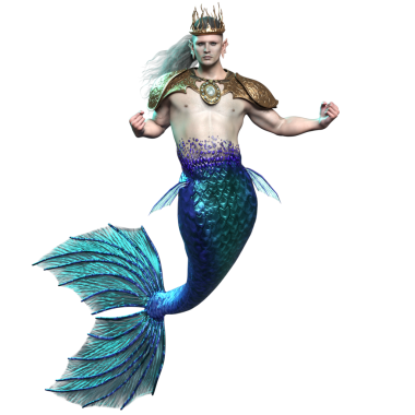 3 boyutlu deniz adamı kralı, şeffaf arka planda izole edilmiş bir taç ve altın zırh.