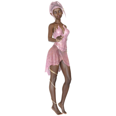 3 boyutlu, pembe elbiseli, şeffaf arka planda pembe saçlı güzel bir dişi peri.