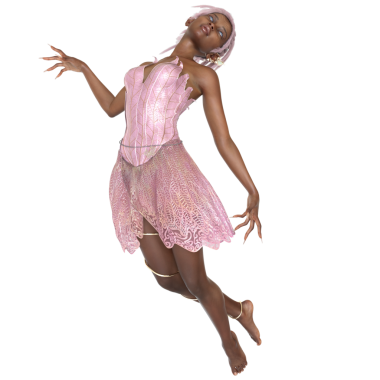 3 boyutlu, pembe elbiseli, şeffaf arka planda pembe saçlı güzel bir dişi peri.