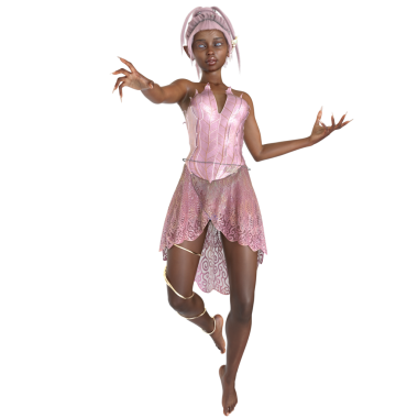 3 boyutlu, pembe elbiseli, şeffaf arka planda pembe saçlı güzel bir dişi peri.