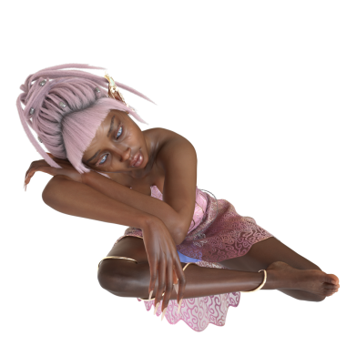 3 boyutlu, pembe elbiseli, şeffaf arka planda pembe saçlı güzel bir dişi peri.