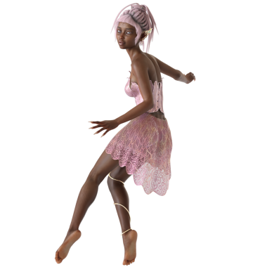 3 boyutlu, pembe elbiseli, şeffaf arka planda pembe saçlı güzel bir dişi peri.