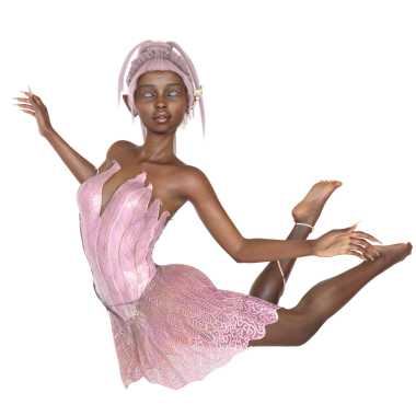 3 boyutlu, pembe elbiseli, şeffaf arka planda pembe saçlı güzel bir dişi peri.