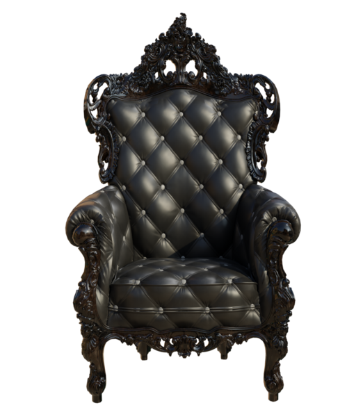 3D barok tahtı şeffaf arka planda izole edilmiş.