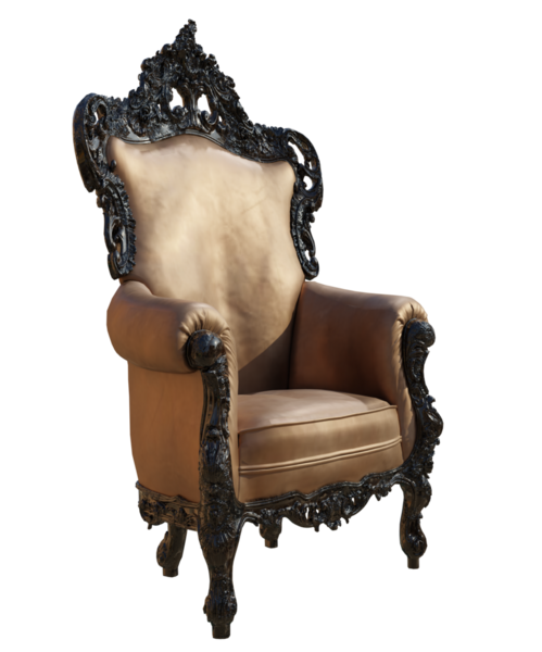 3D barok tahtı şeffaf arka planda izole edilmiş.