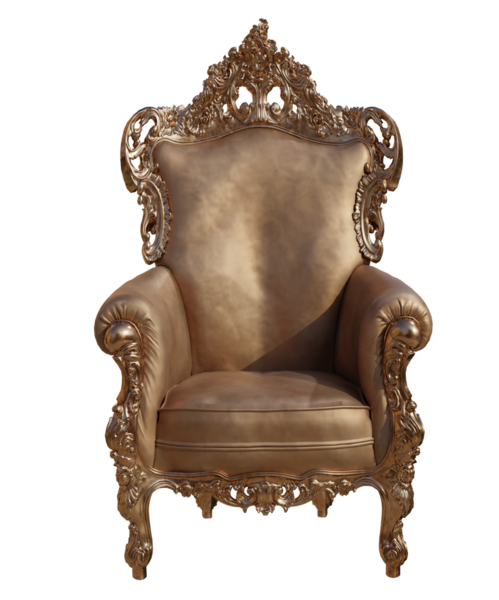 3D barok tahtı şeffaf arka planda izole edilmiş.