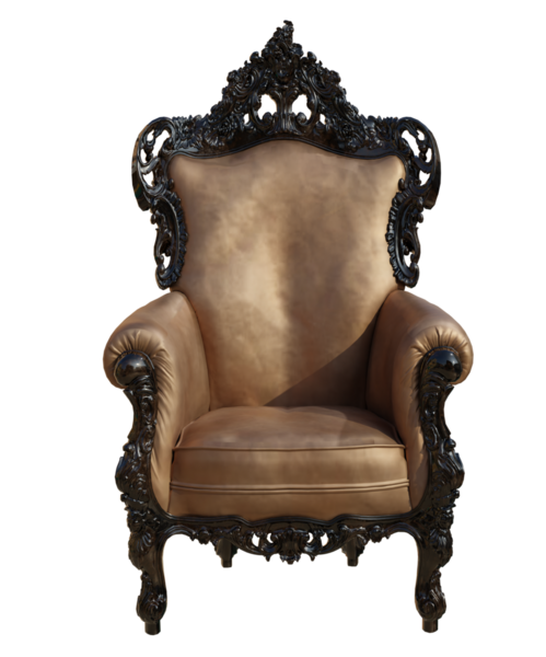 3D barok tahtı şeffaf arka planda izole edilmiş.