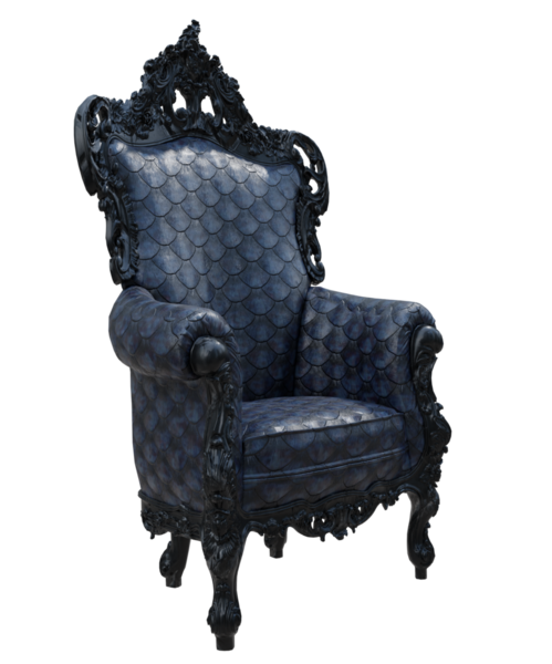 3D, fantezi okyanus kralının tahtını şeffaf arka planda izole etti.