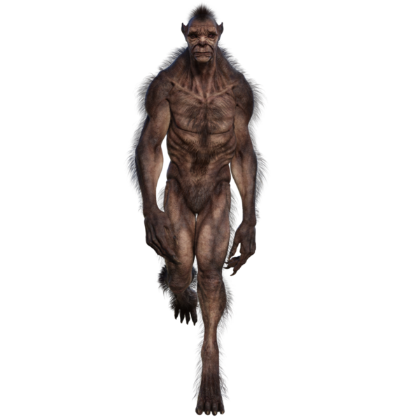 Şeffaf arkaplanda 3 boyutlu kahverengi kurt adam izole edilmiş.