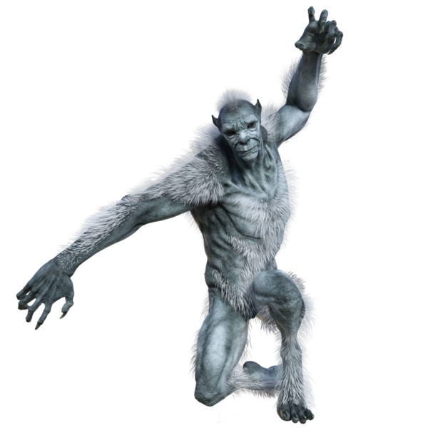 Üç boyutlu beyaz kurtadam canavarı şeffaf arka planda izole edilmiş.