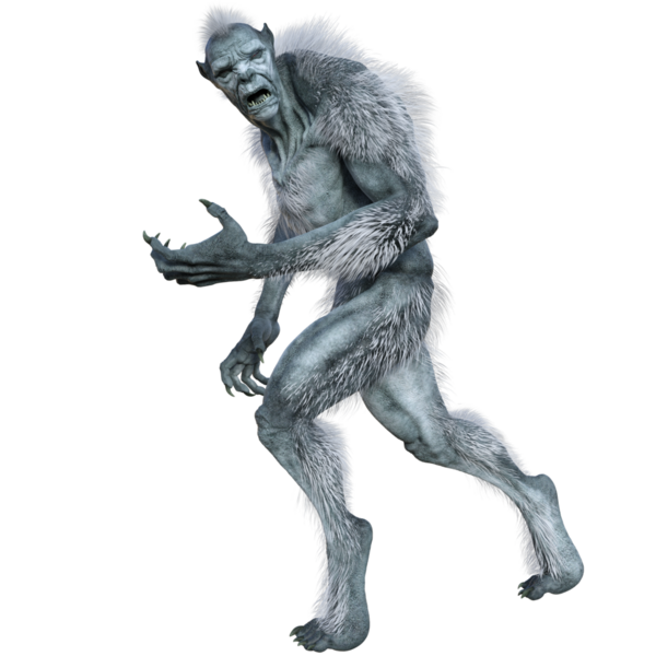 Üç boyutlu beyaz kurtadam canavarı şeffaf arka planda izole edilmiş.