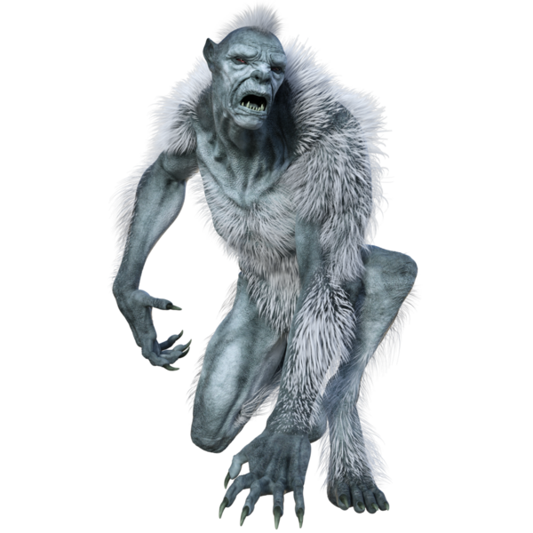 Üç boyutlu beyaz kurtadam canavarı şeffaf arka planda izole edilmiş.