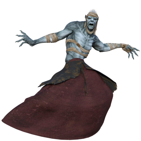 3 boyutlu, saydam arkaplanda izole edilmiş fantezi mumya karakteri