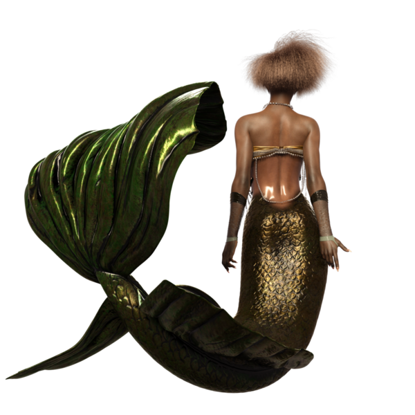 Saydam arkaplanda izole edilmiş yeşil yanardöner kuyruklu 3 boyutlu denizkızı.