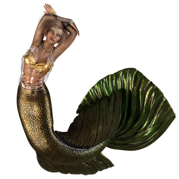 Saydam arkaplanda izole edilmiş yeşil yanardöner kuyruklu 3 boyutlu denizkızı.